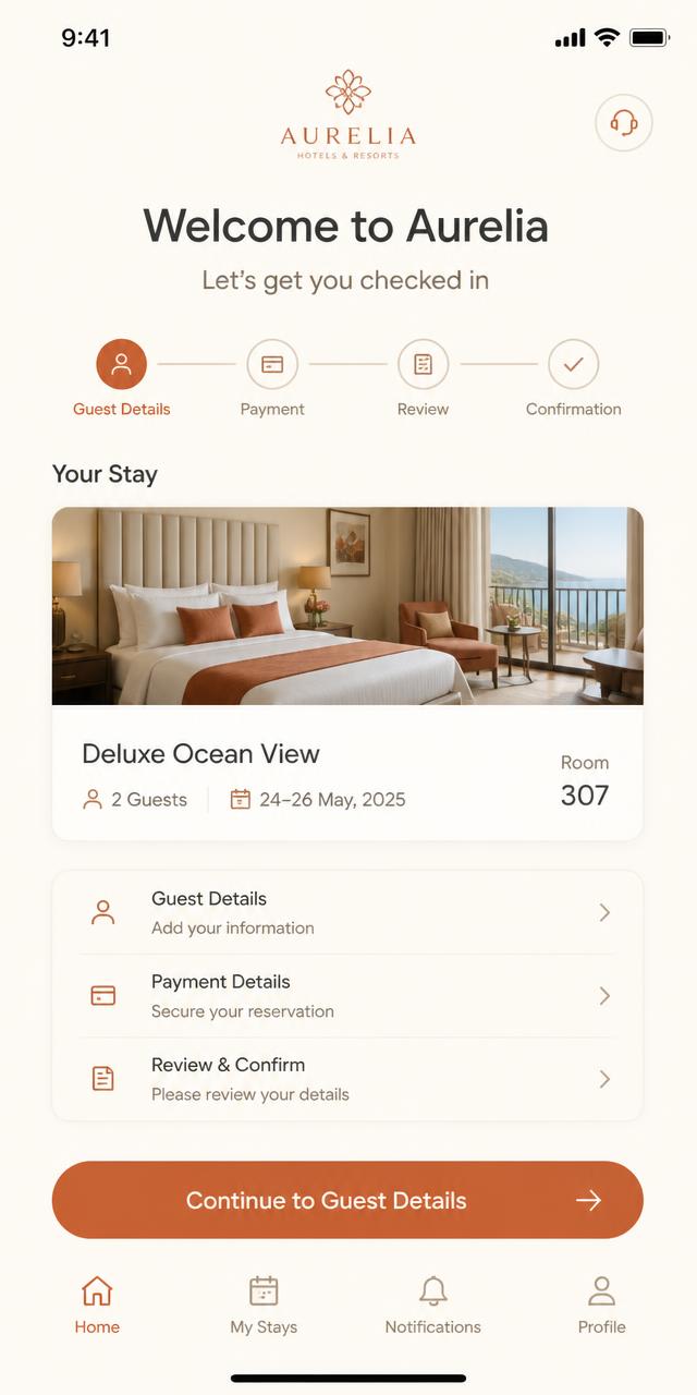 Digital check-in screen rendered on an iPhone